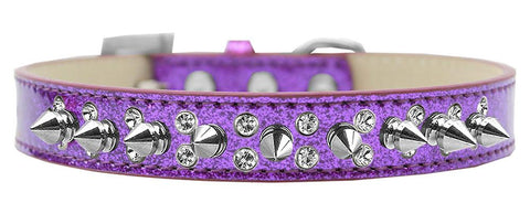 Double Crystal and Silver Spikes Dog Collar Purple Ice Cream Size 12