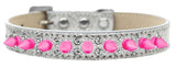 Double Crystal And Bright Pink Spikes Dog Collar