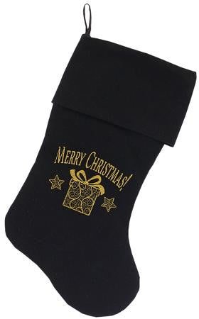 Golden Christmas Present Screen Print 18 inch Velvet Christmas Stocking Black