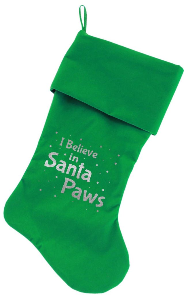 Santa Paws Screen Print 18 inch Velvet Christmas Stocking Green