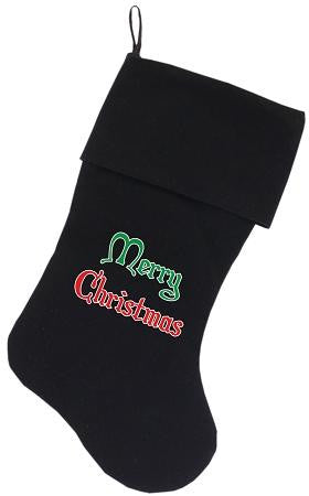 Merry Christmas Screen Print 18 inch Velvet Christmas Stocking Black