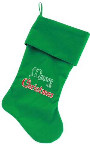 Merry Christmas Screen Print 18 inch Velvet Christmas Stocking Green