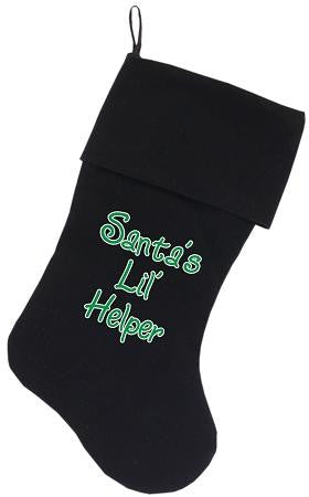 Santa's Lil' Helper Screen Print 18 inch Velvet Christmas Stocking Black