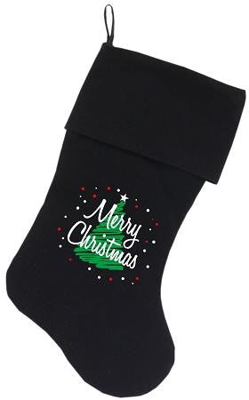 Scribbled Merry Christmas Screen Print 18 inch Velvet Christmas Stocking Black