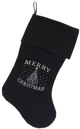 Shimmer Christmas Tree Screen Print 18 inch Velvet Christmas Stocking Black