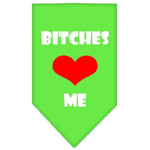 Bitches Love Me Screen Print Bandana Lime Green Large