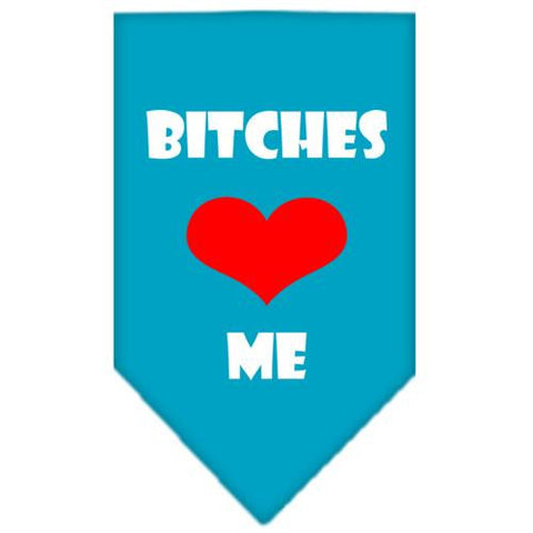 Bitches Love Me Screen Print Bandana Turquoise Large