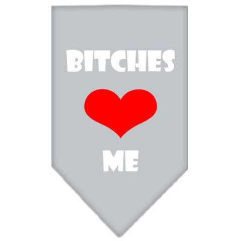 Bitches Love Me Screen Print Bandana Grey Small