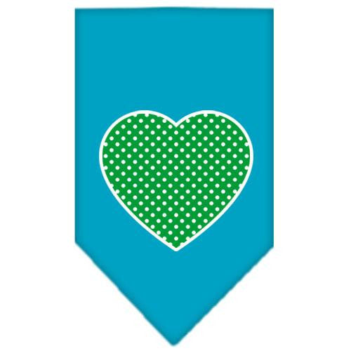 Green Swiss Dot Heart Screen Print Bandana Turquoise Large