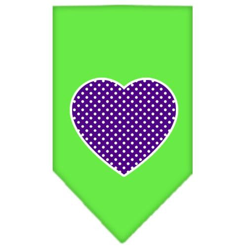 Purple Swiss Dot Heart Screen Print Bandana Lime Green Large