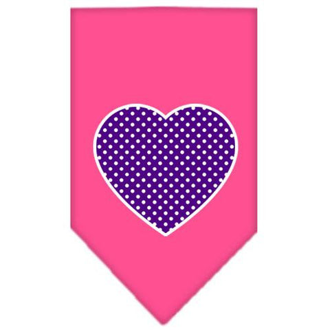 Purple Swiss Dot Heart Screen Print Bandana Bright Pink Small