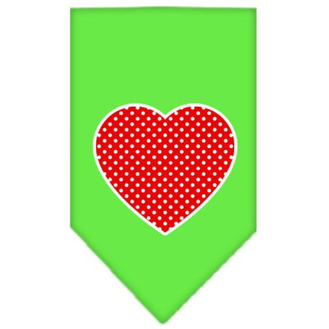 Red Swiss Dot Heart Screen Print Bandana Lime Green Large