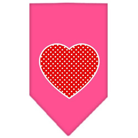 Red Swiss Dot Heart Screen Print Bandana Bright Pink Small