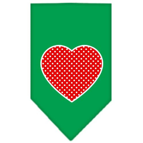 Red Swiss Dot Heart Screen Print Bandana Emerald Green Small