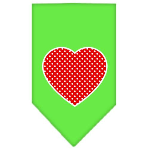 Red Swiss Dot Heart Screen Print Bandana Lime Green Small