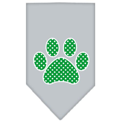 Green Swiss Dot Paw Screen Print Bandana Grey Large