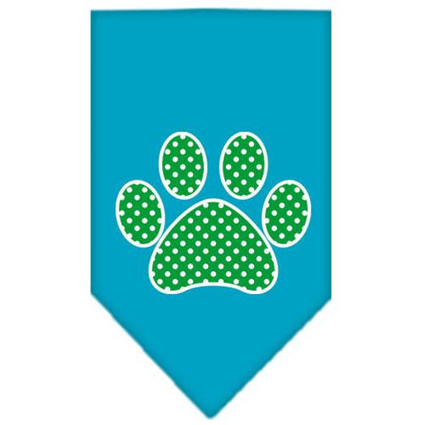 Green Swiss Dot Paw Screen Print Bandana Turquoise Large