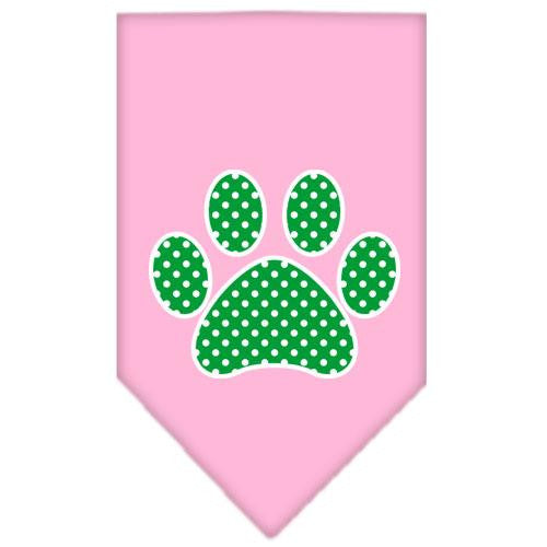 Green Swiss Dot Paw Screen Print Bandana Light Pink Small