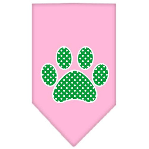 Green Swiss Dot Paw Screen Print Bandana Light Pink Small