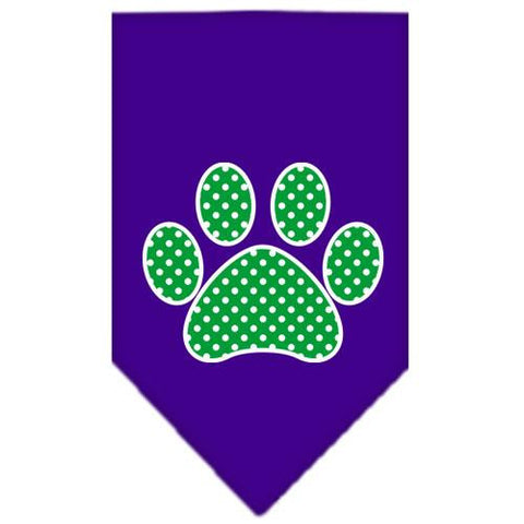 Green Swiss Dot Paw Screen Print Bandana Purple Small