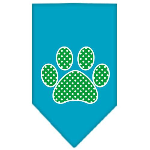 Green Swiss Dot Paw Screen Print Bandana Turquoise Small