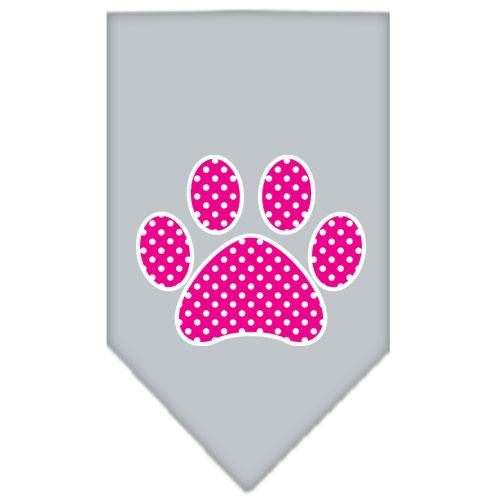 Pink Swiss Dot Paw Screen Print Bandana Grey Large