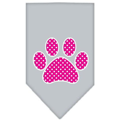 Pink Swiss Dot Paw Screen Print Bandana Grey Large