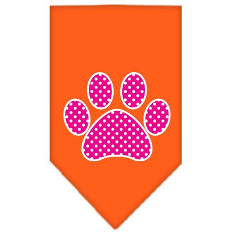 Pink Swiss Dot Paw Screen Print Bandana Orange Large