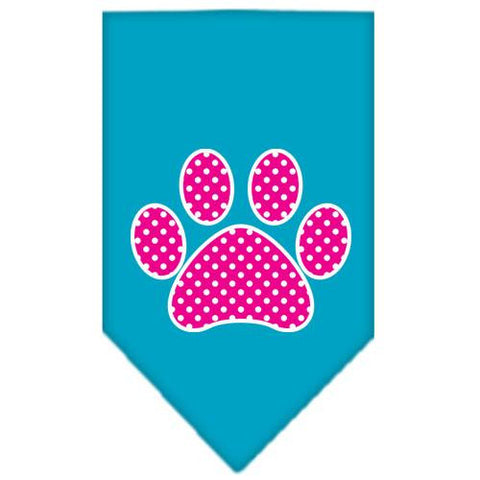 Pink Swiss Dot Paw Screen Print Bandana Turquoise Large