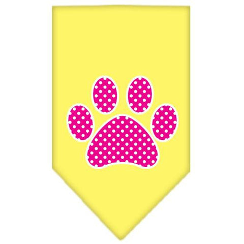 Pink Swiss Dot Paw Screen Print Bandana Yellow Large