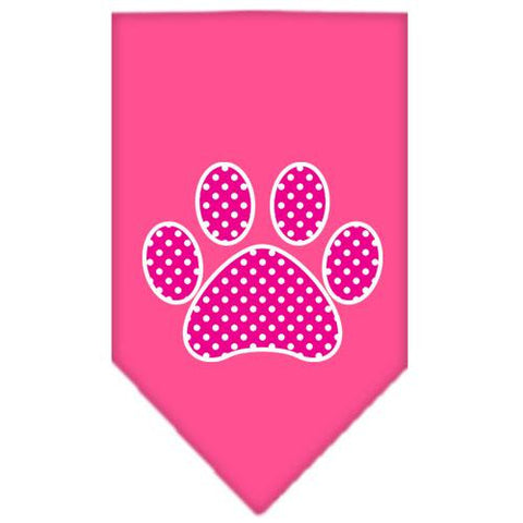 Pink Swiss Dot Paw Screen Print Bandana Bright Pink Small