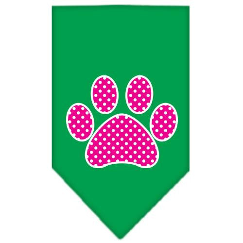 Pink Swiss Dot Paw Screen Print Bandana Emerald Green Small