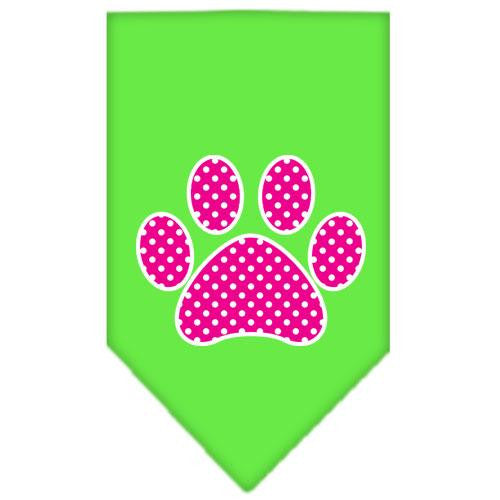 Pink Swiss Dot Paw Screen Print Bandana Lime Green Small