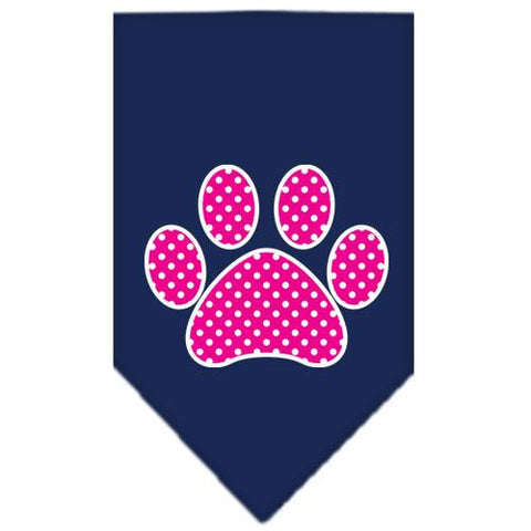 Pink Swiss Dot Paw Screen Print Bandana Navy Blue Small