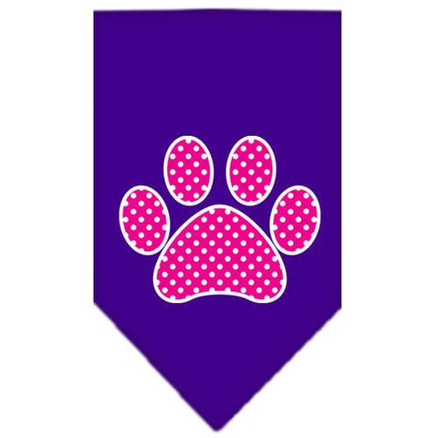 Pink Swiss Dot Paw Screen Print Bandana Purple Small