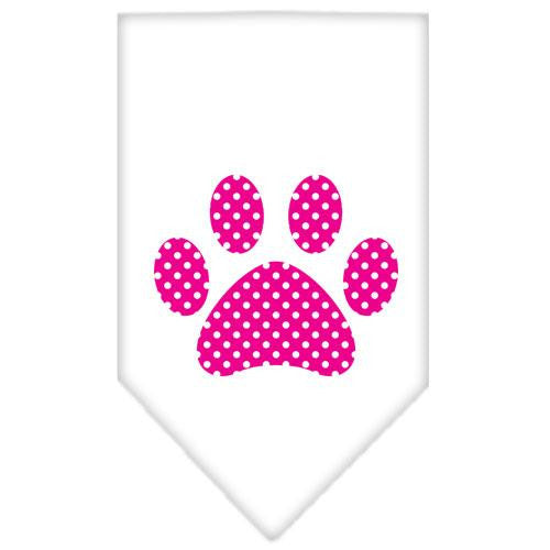 Pink Swiss Dot Paw Screen Print Bandana White Small