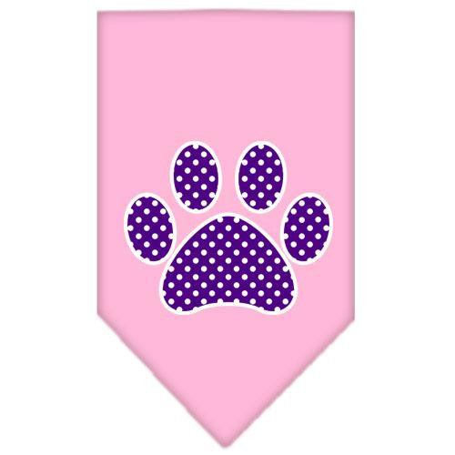 Purple Swiss Dot Paw Screen Print Bandana Light Pink Large