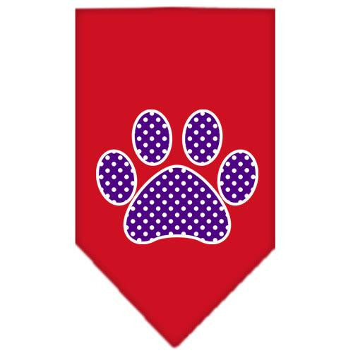 Purple Swiss Dot Paw Screen Print Bandana Red Large