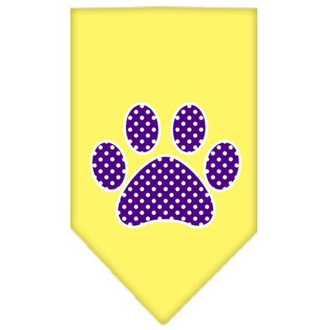 Purple Swiss Dot Paw Screen Print Bandana Yellow Large