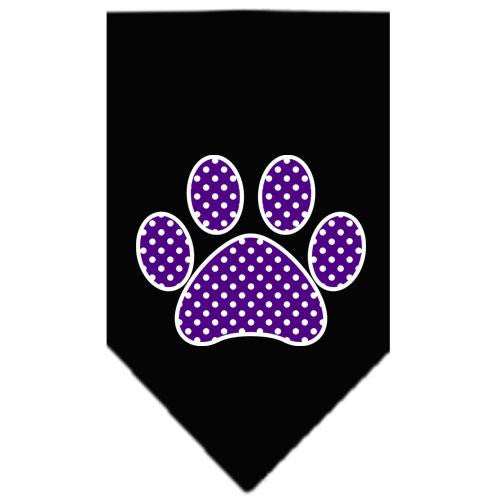 Purple Swiss Dot Paw Screen Print Bandana Black Small