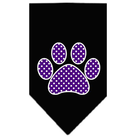 Purple Swiss Dot Paw Screen Print Bandana Black Small