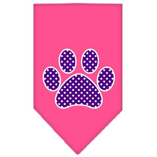 Purple Swiss Dot Paw Screen Print Bandana Bright Pink Small