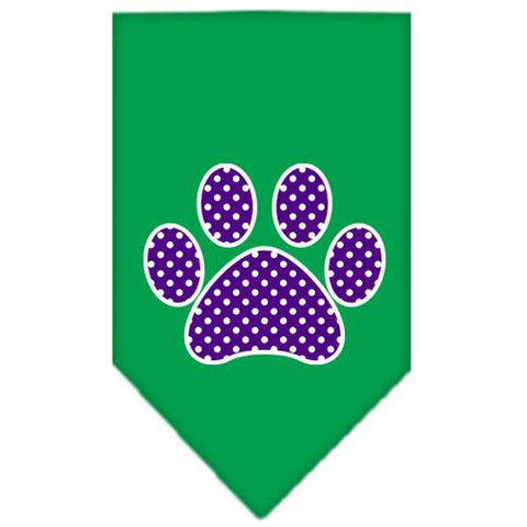 Purple Swiss Dot Paw Screen Print Bandana Emerald Green Small