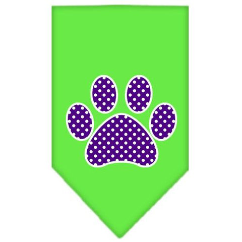 Purple Swiss Dot Paw Screen Print Bandana Lime Green Small