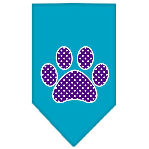 Purple Swiss Dot Paw Screen Print Bandana Turquoise Small