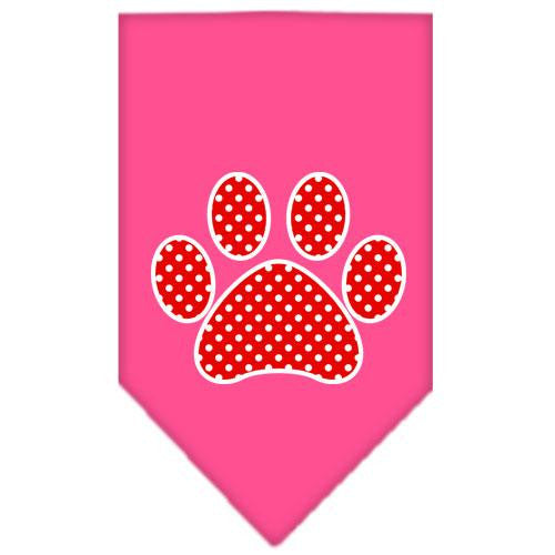 Red Swiss Dot Paw Screen Print Bandana Bright Pink Large