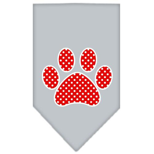 Red Swiss Dot Paw Screen Print Bandana Grey Large