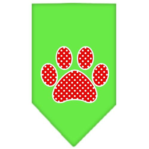 Red Swiss Dot Paw Screen Print Bandana Lime Green Large