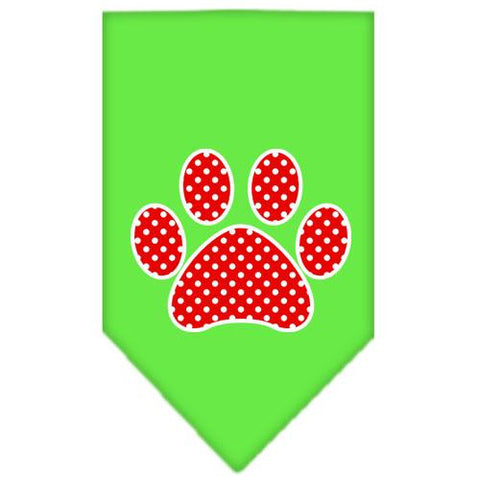 Red Swiss Dot Paw Screen Print Bandana Lime Green Large