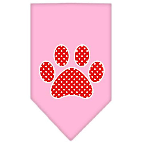 Red Swiss Dot Paw Screen Print Bandana Light Pink Large